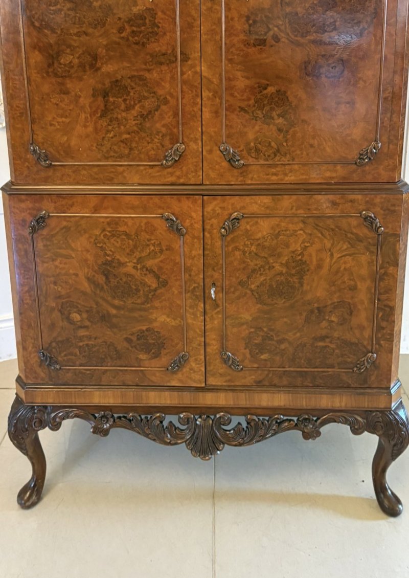 Outstanding Quality Antique Burr Walnut Cocktail Cabinet - Image 9